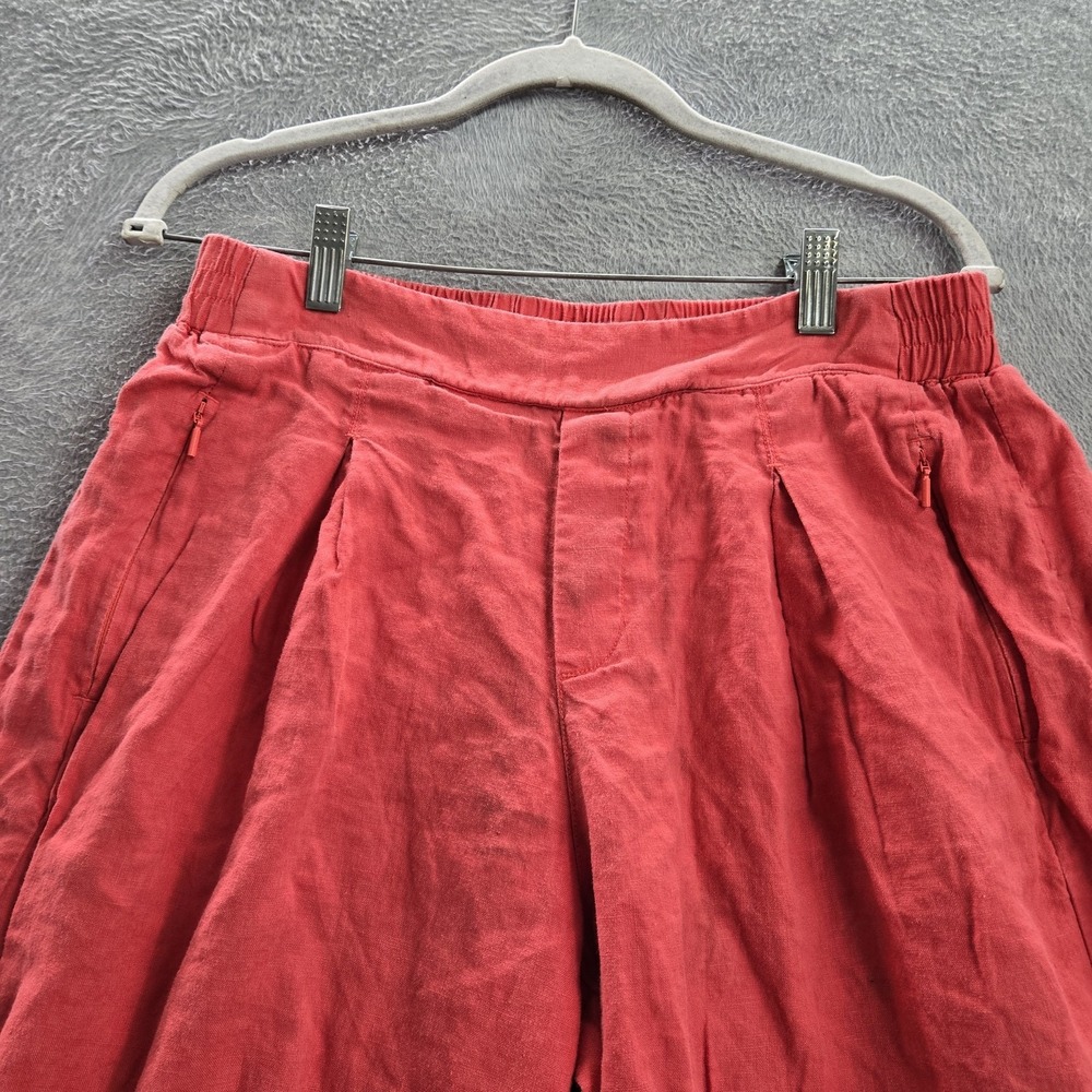 Athleta Women Pants 12 Red Linen Wide Leg Crop Pleated 24" Inseam - Picture 4 of 11